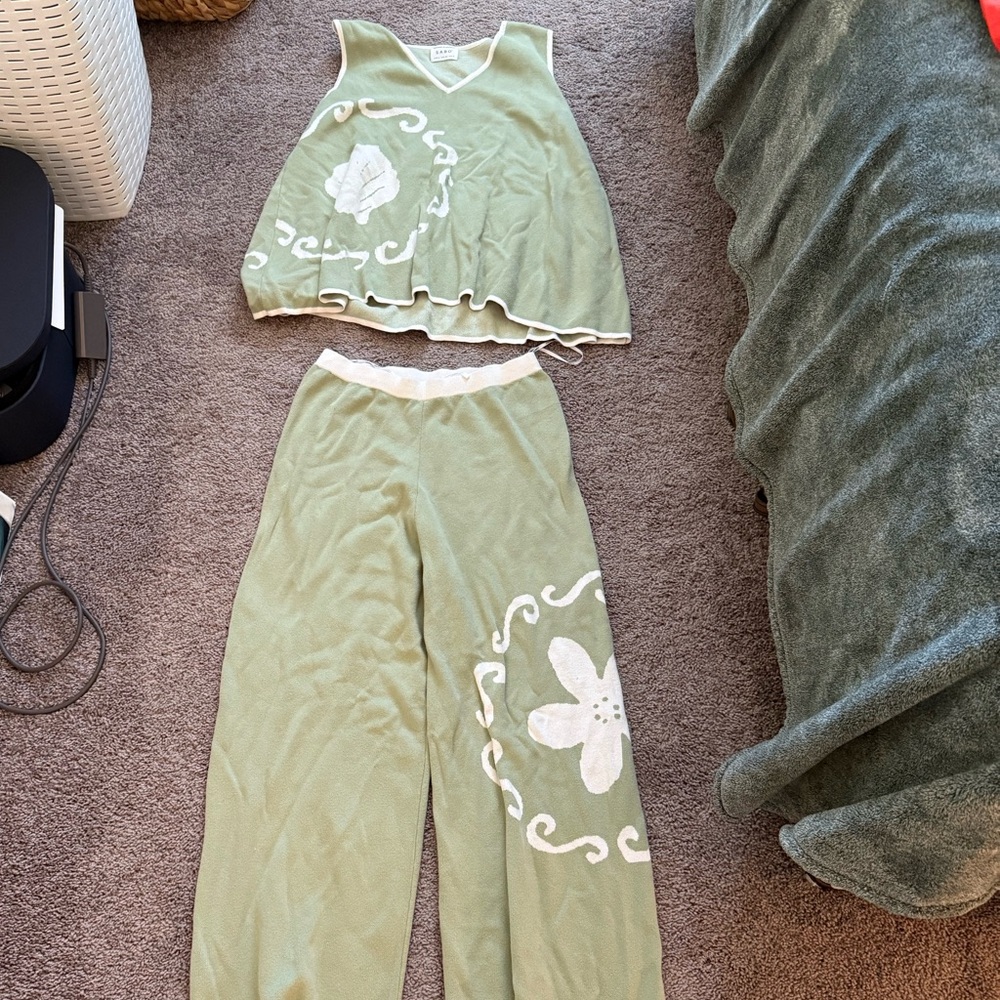 Green Floral Two-Piece Set